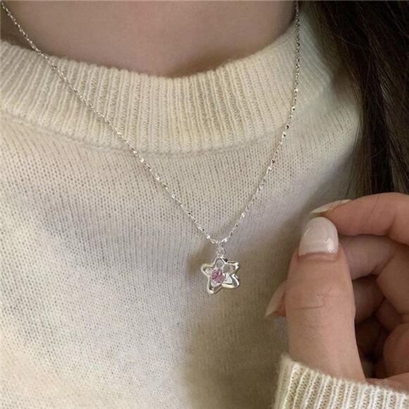 Sterling Silver Forget Me Not Flower Necklace Tiny CZ Flower Dainty Pendant - Picture 2 of 7
